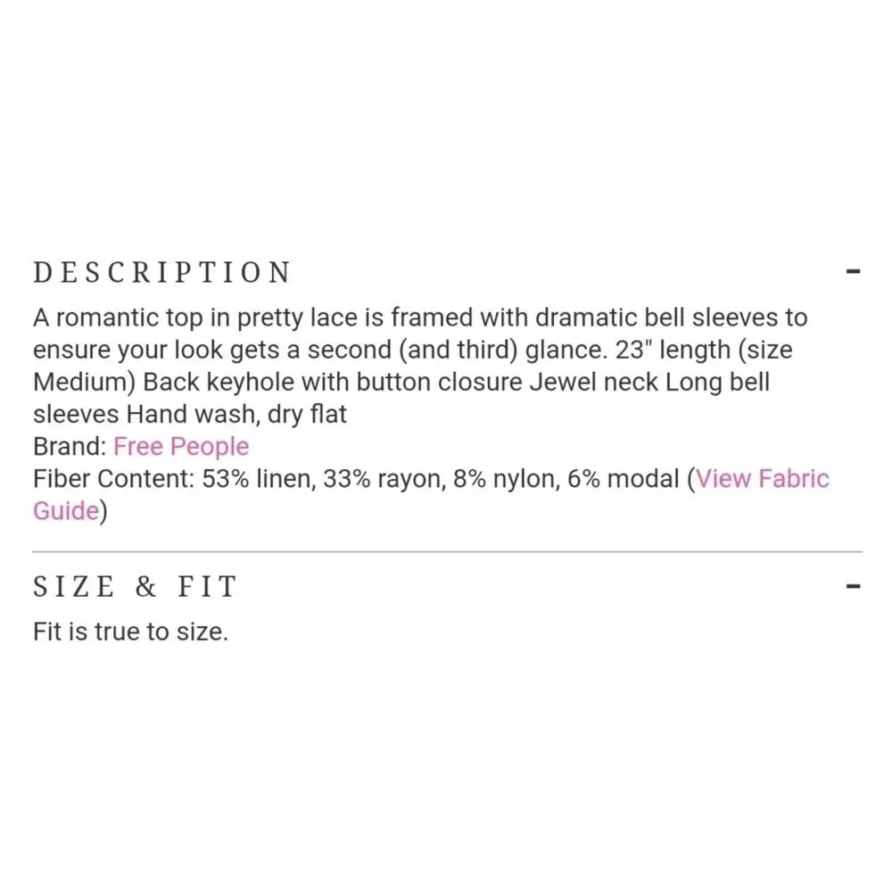 Free People|Once Upon-A-Time Black Bell Sleeve Lace Top, XS